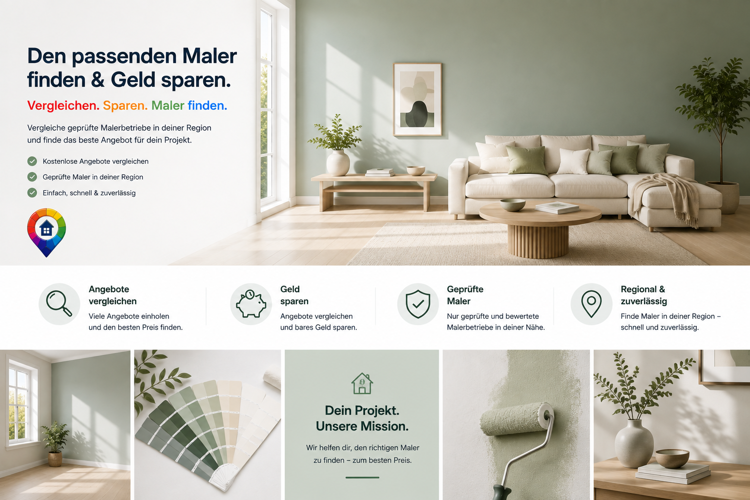 Heller, frisch gestrichener Wohnraum mit den Vorteilen von Finde-Maler.de